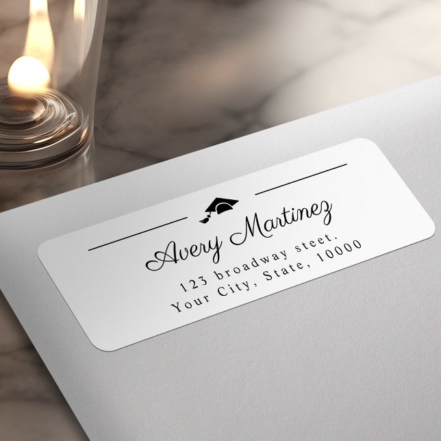 Etiqueta Elegante Rótulo de Endereço de Devolução com Calou (Elegant Script Grad cap return Address Label)