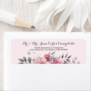 Etiqueta Elegante rótulo de endereço floral PINK e GRAY
