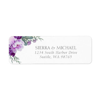 Etiqueta Elegante Roxo e Silver Floral Return Endereço