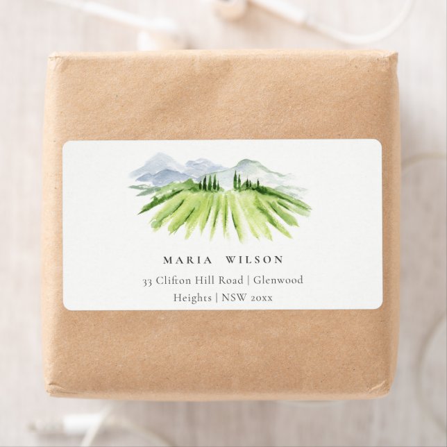 Etiqueta Elegante Rustic Winery Vineyard Mountain Address (Insitu)