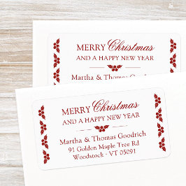 Etiqueta Elegante Script Christmas Holly Return Address