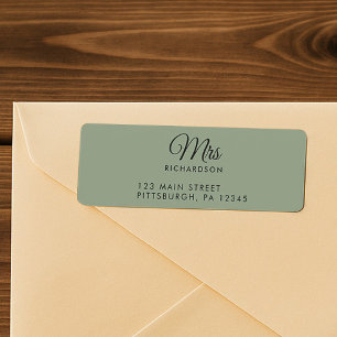 Etiqueta Elegante Script Verde Sage Sra. Nome Endereço de R
