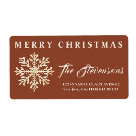 Etiqueta Elegante Snowflake Terracotta Endereço de Retorno