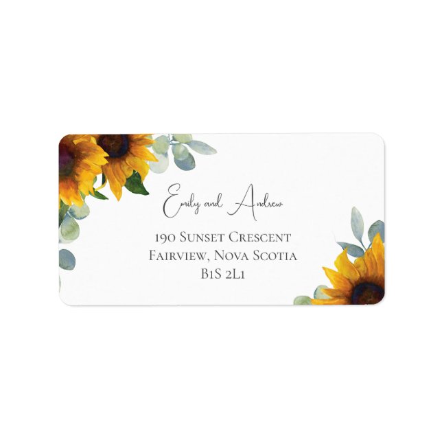 Etiqueta Elegante Sunflower e Greenery Casamento (Frente)