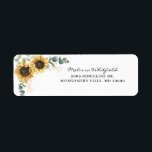Etiqueta Elegante Sunflower Eucalyptus Floral Return Endere<br><div class="desc">Crie uma moderna etiqueta de volta do Sunflower com este modelo bonitinho com um belo buquê floral rústico, quadro de efeito de ouro geométrico, com uma tipografia simples moderna. DICA: Cartões de suítes de casamento como RSVP, programas de casamento, banners, tapeçarias, etiquetas de presentes, cartazes, e outros guardas de casamento...</div>