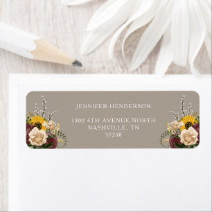 Etiqueta Elegante Taupe Floral Wedding Endereço de Retorno