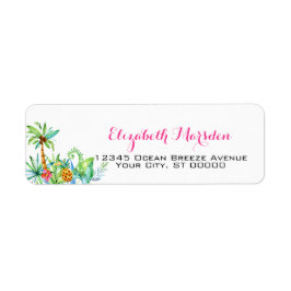 Etiqueta Elegante Tropical Rosa-Rosa Teal, Endereço de Devo