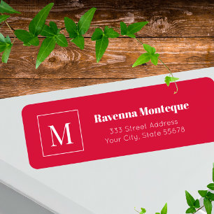 Etiqueta Elegante Vermelho Nome Letra Monograma Personaliza