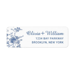 Etiqueta Elegante Victorian Blue Floral Return Endereço