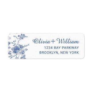 Etiqueta Elegante Victorian Blue Floral Return Endereço