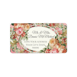 Etiqueta Elegante Vintage Blush Rosas Floral Endereço de De