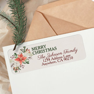 Etiqueta Elegante Watercolor Christmas Floral Return Addres