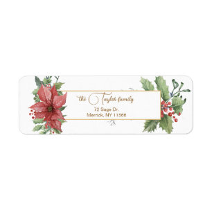 Etiqueta Elegante Watercolor Poinsettias & Holly