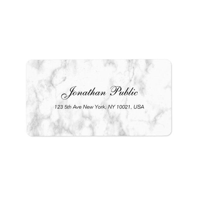 Etiqueta Elegante White Marble Script Luxury Professional (Frente)