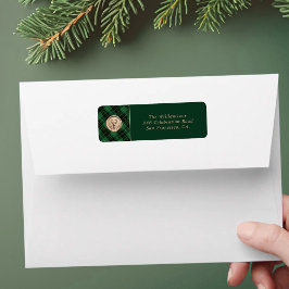 Etiqueta Elegante Xadrez Verde de Natal com Endereço de Rem