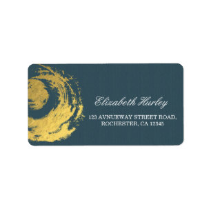 Etiqueta Elegante YOGA Azul e ZEN Dourado Símbolo Brushstro