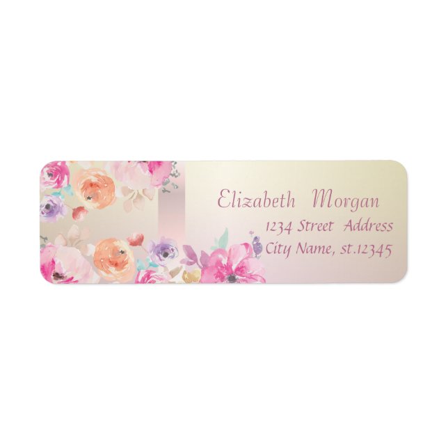 Etiqueta Elegantes Flores Românticas em Aquarela Tendência (Frente)