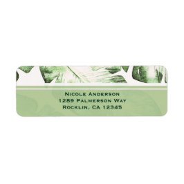 Etiqueta Elegantes Folhas de Praia Tropicais Verdes Brancas