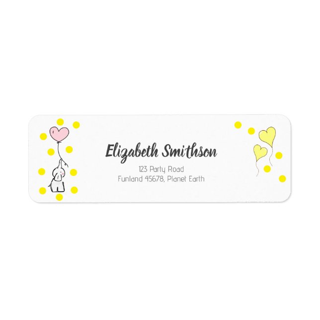 Etiqueta Elephant, Confetti e Heart Balloons (Frente)