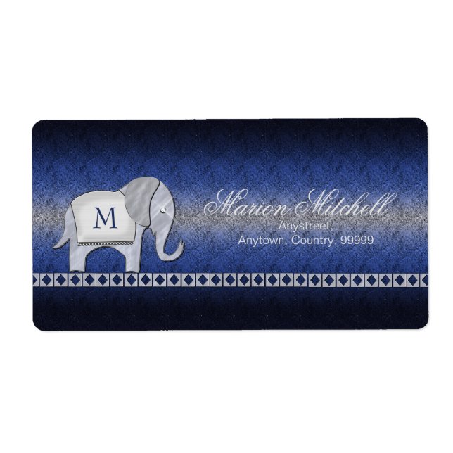 Etiqueta Elephant Walk Monograma Silver/Blue ID390 (Frente)
