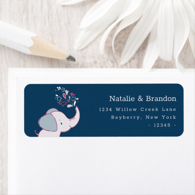 Etiqueta Elephants Pink Marinho & Dusty Blue Return Address (Insitu)