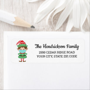 Etiqueta Elf de Natal Engraçado Vestindo o FaceMask Persona