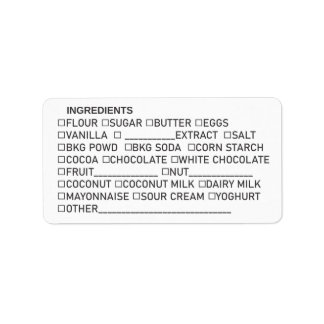 Etiqueta Embalagem autocolante de ingredientes para panific