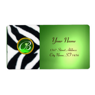ETIQUETA EMERALD GREEN BLACK WHITE ZEBRA FUR MONOGRAMA