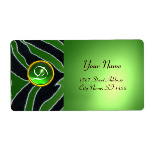ETIQUETA EMERALD GREEN BLACK WHITE ZEBRA FUR MONOGRAMA