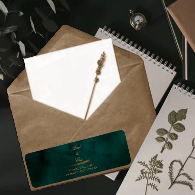 Etiqueta Emerald Green - Endereço de devolução de casamento (Criador carregado)