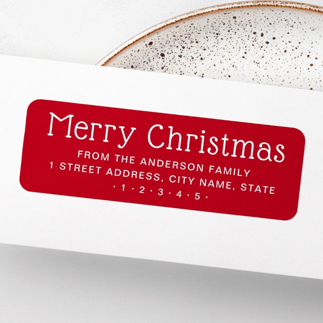 Etiqueta Encantado Feliz Natal - Endereço vermelho de volta (Cute Merry Christmas red return address Label)