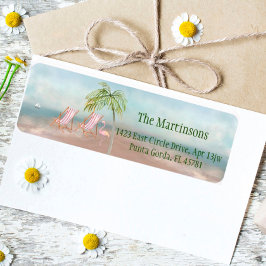 Etiqueta Encantando Watercolor Beach Seascape Endereço de D