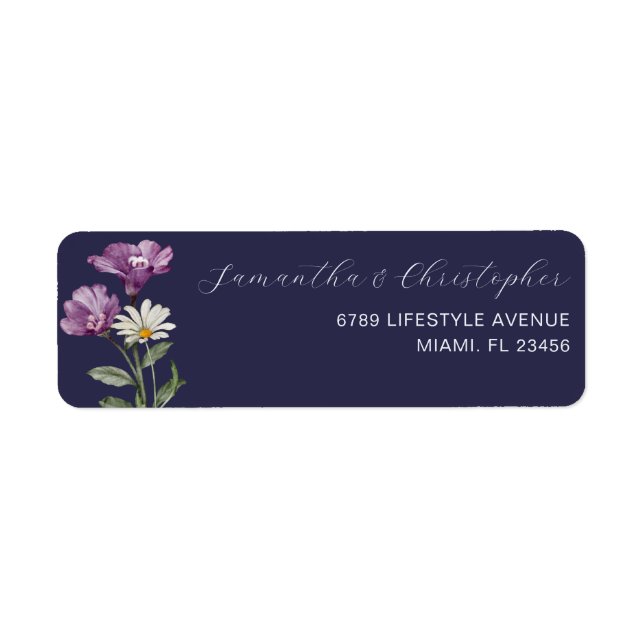 Etiqueta Endereço Boho Wildflower Roxo Escuro (Frente)