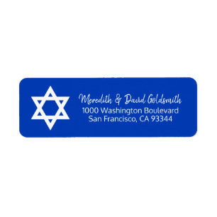 Etiqueta Endereço branco azul de Mitzvah do bar da estrela