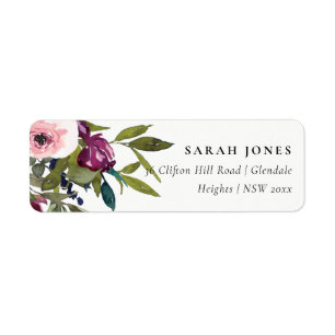 ETIQUETA ENDEREÇO BRIGHT BOHO BLUSH BURGUNDY FLORAL BUNCH