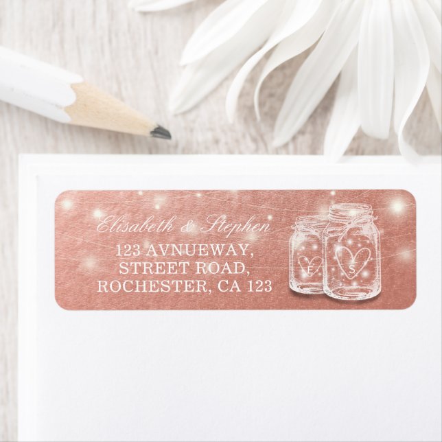 Etiqueta Endereço Casado Mason Jars String Lights Rosa Dour (Insitu)