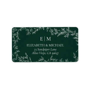 Etiqueta Endereço Casal do Monograma Verde Emerald