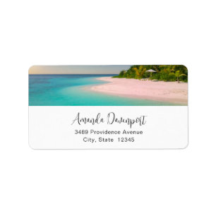 Etiqueta Endereço Cênico da Praia Tropical Oceano Água-mari