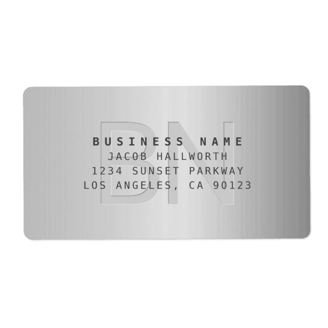 Etiqueta Endereço Comercial Moderno Faux Metal Monogramado (Frente)