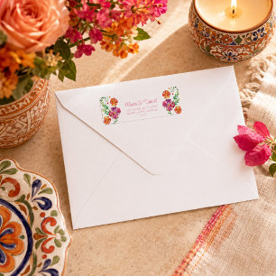 Etiqueta Endereço da Festa Floral Mexicana Colorida Vibrant