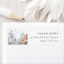 Etiqueta Endereço da Paisagem em Aquarela de Omaha Nebraska