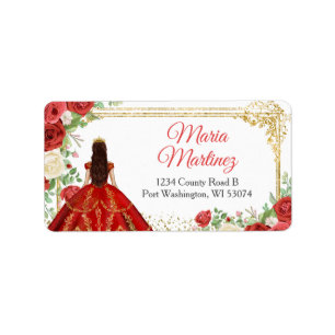 Etiqueta Endereço da Princesa Quinceanera, Rosas vermelhas 