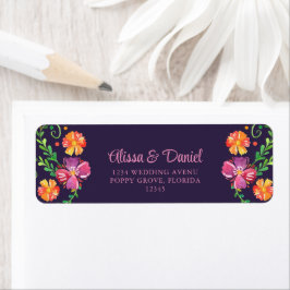 Etiqueta Endereço da Vibrante Festa Floral Mexicana Roxa