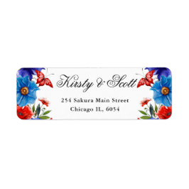 Etiqueta Endereço das Flores de Verão Vermelhas e Azuis