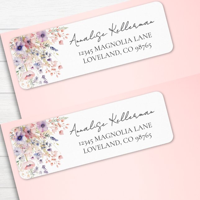 Etiqueta Endereço de (Wildflower Pastel Floral Return Address label)