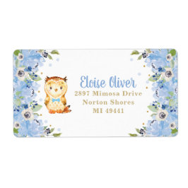 Etiqueta Endereço de Aniversário do Chá de fraldas Azul Owl