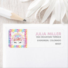 Etiqueta Endereço de Aniversário Personalizado do Unicorn R