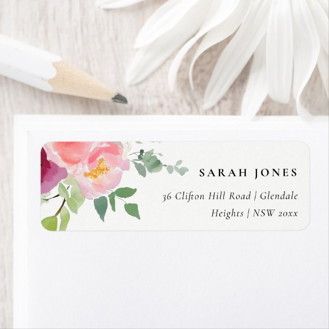 Etiqueta Endereço de Aquarela com Blush Blush Burgundy Rosa (Insitu)