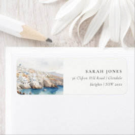 Etiqueta Endereço de Aquarela de Grécia Chic Santorini míni
