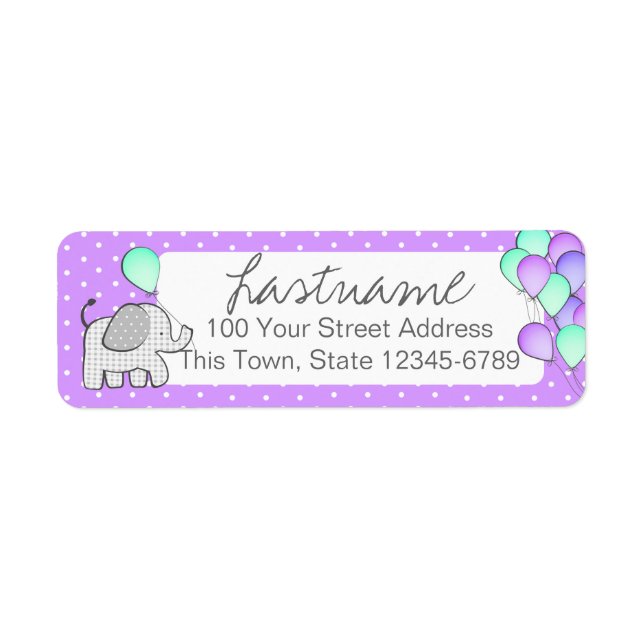 Etiqueta Endereço de Bolinhas de Elefante e Balões (Frente)